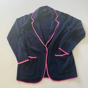 J Crew-Knit-Sweater Blazer-Jacket-Navy-Pink-Career-Preppy-Collegiate-Business-S